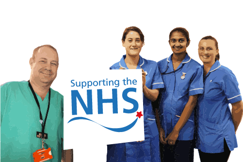 Staff holding 'Support the NHS' sign