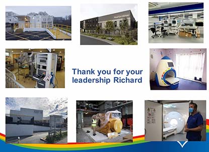 Slide with various images saying thank you for your leadership Richard