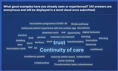 Thumbnail version of wordcloud showing that 'trust' and 'continuity of care' are the most common responses to the question
