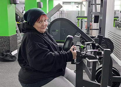 Kim Targett at the gym during her recovery