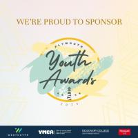 We're proud to sponsor Plymouth Youth Awards 2024. There is a yellow circle outline with a black and white image of a lighthouse inside at the bottom.